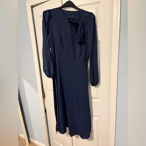 Long Sleeve Navy Dress with Bow Detail